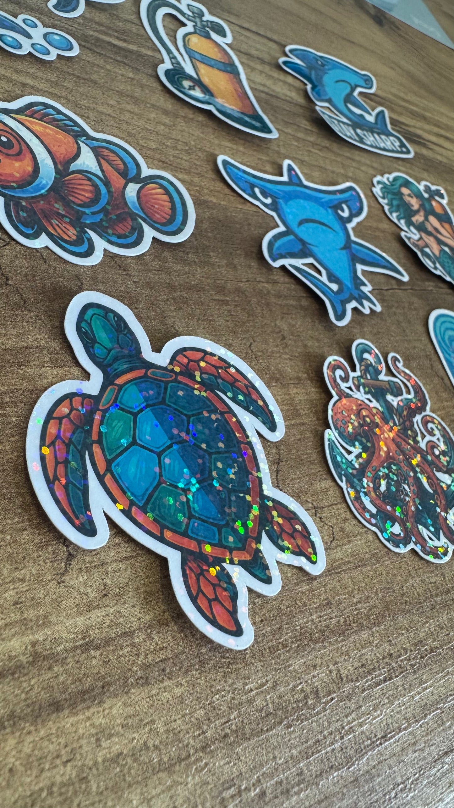 Stickers plongée, poissons étanches – effet holographique, irisé ou pailleté