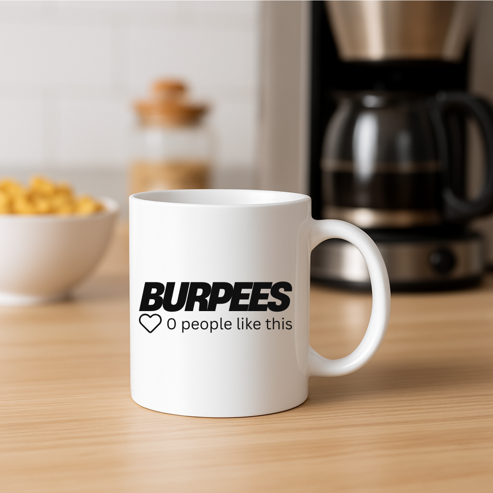 Mug humour sportif posé sur une table de cuisine