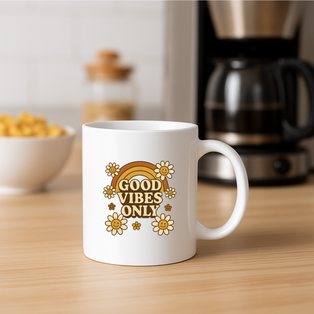 Mug fleuri posé sur une table