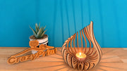Photophore Goutte assemblé, vue en situation sur une table en bois