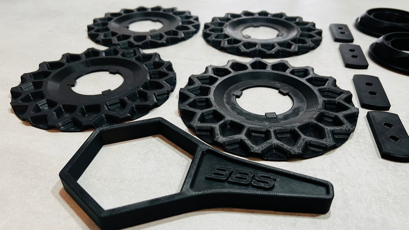 Cache moyeu BBS imprimé 3D noir avec clé de serrage hexagonale pour jantes BBS RZ 348 378 BMW E30