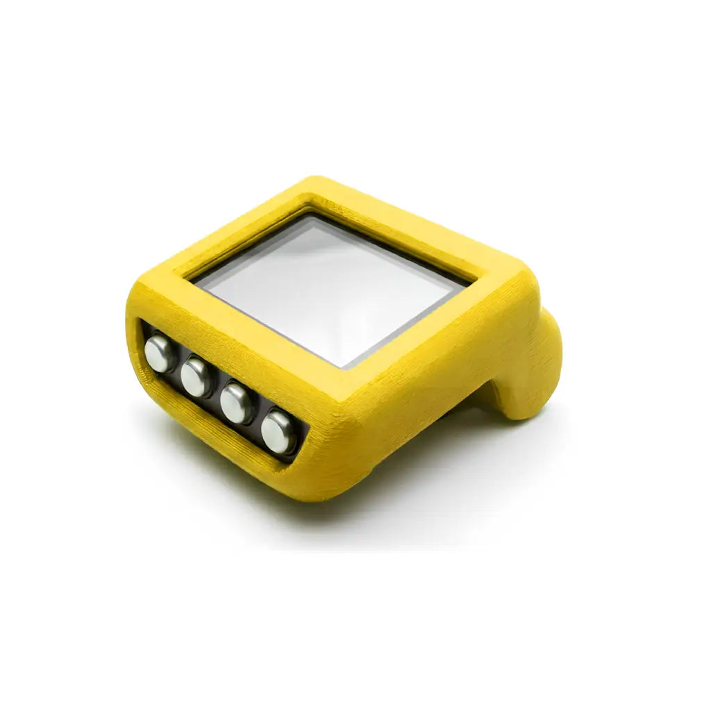 Coque protection TPU jaune ordinateur plongée Mares Genius vue 3/4 fond blanc